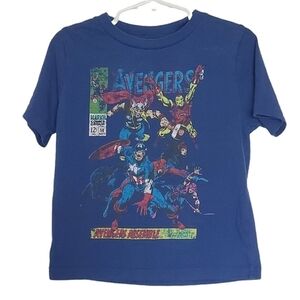 K1134 * Marvel Boys Avengers Comic Book Cover Graphic Tee Blue Size 4T